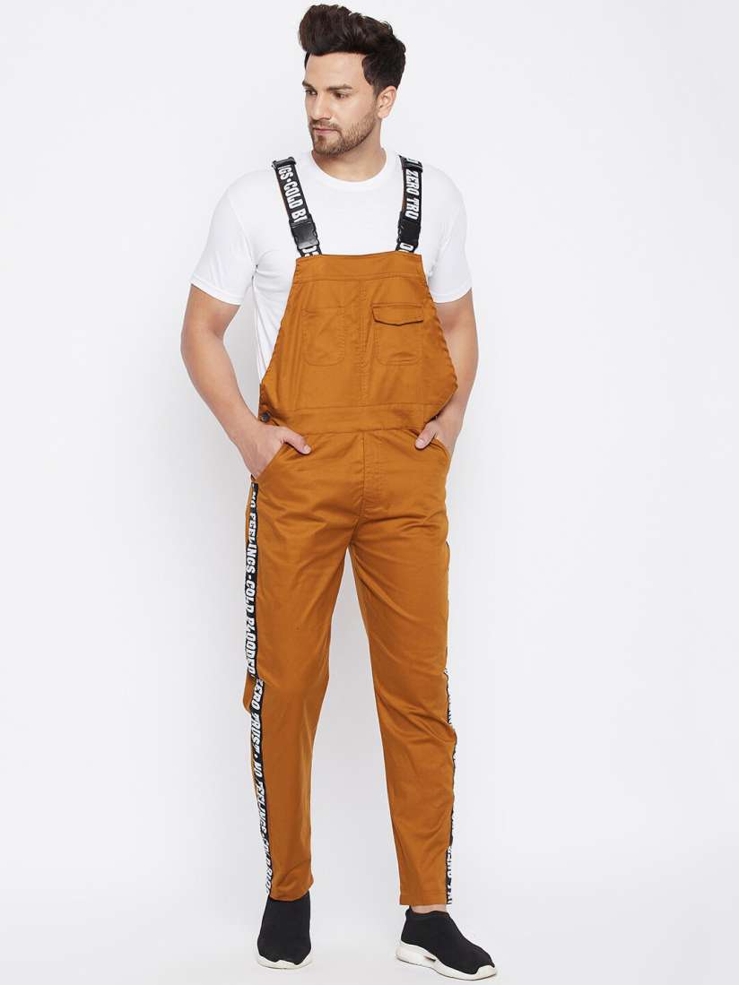 Buy FUGAZEE Men Brown Solid Pure Cotton Slim Fit Dungarees Dungarees for Men 15223454 Myntra
