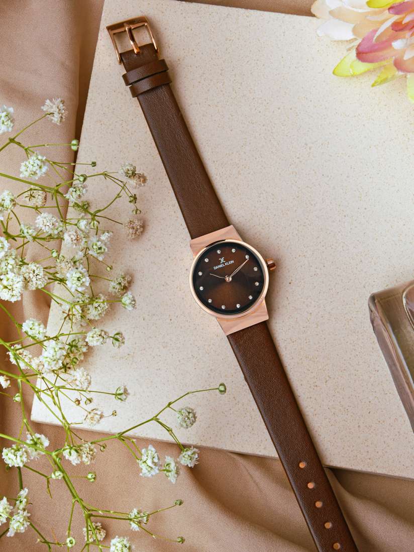 Buy Daniel Klein Women Brown Embellished Dial Brown Leather Straps Analogue Watch DK11675 4 Watches for Women 15224446 Myntra