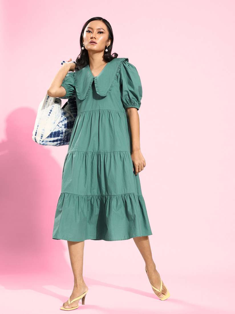 Buy Athena Women Gorgeous Green Solid Above The Keyboard Collar Dress Dresses for Women 15226910 Myntra