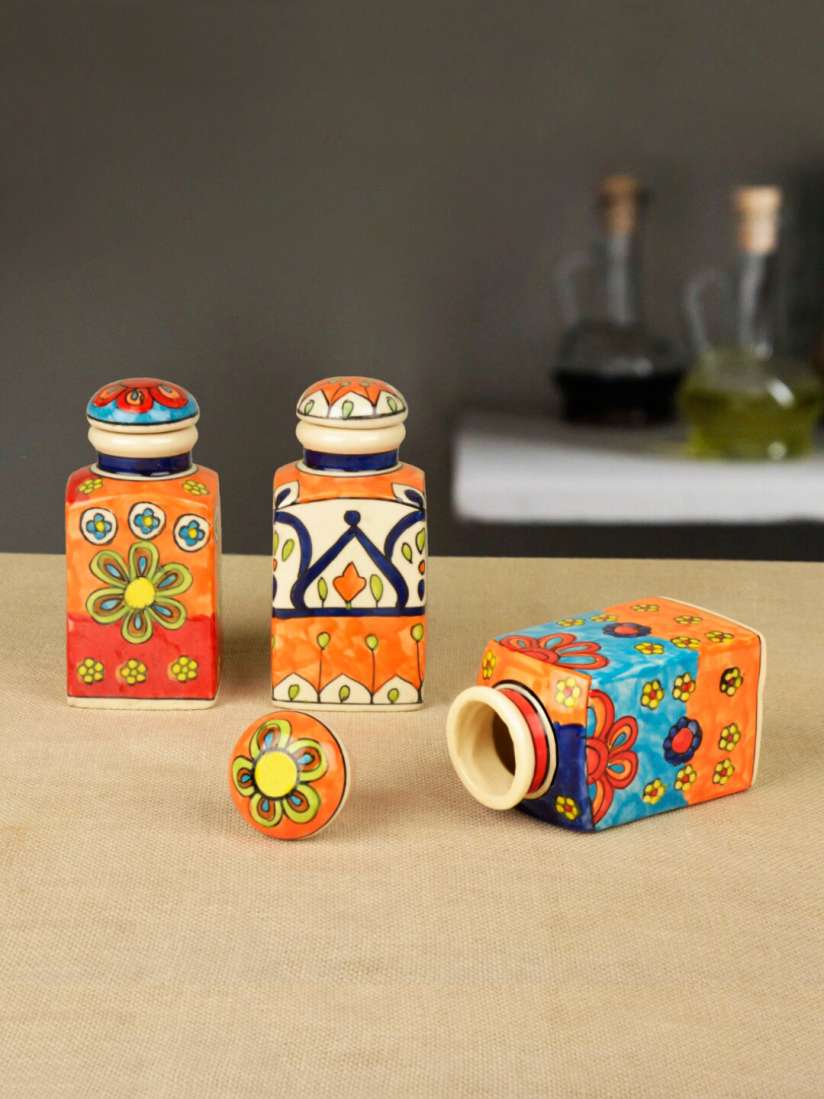 Buy StyleMyWay Set Of 3 Hand Painted Ceramic Spice Jars with Air Tight Lid Spice Box for Unisex 15228456 Myntra