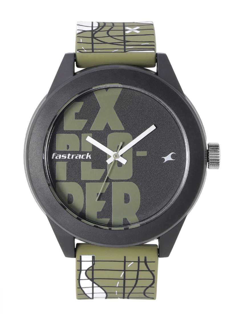 Buy Fastrack Unisex Black Typo Print Dial Olive Green Printed Strap Analogue Watch 38003PP17 Watches for Unisex 15229394 Myntra