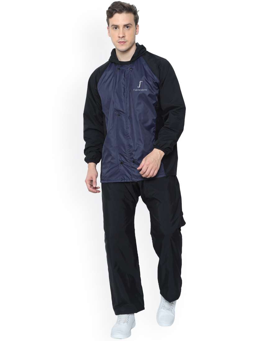 Buy FabSeasons Unisex Black Navy Blue Colourblocked Relaxed Fit Waterproof Rain Suit Rain Suit for Unisex 15231256 Myntra