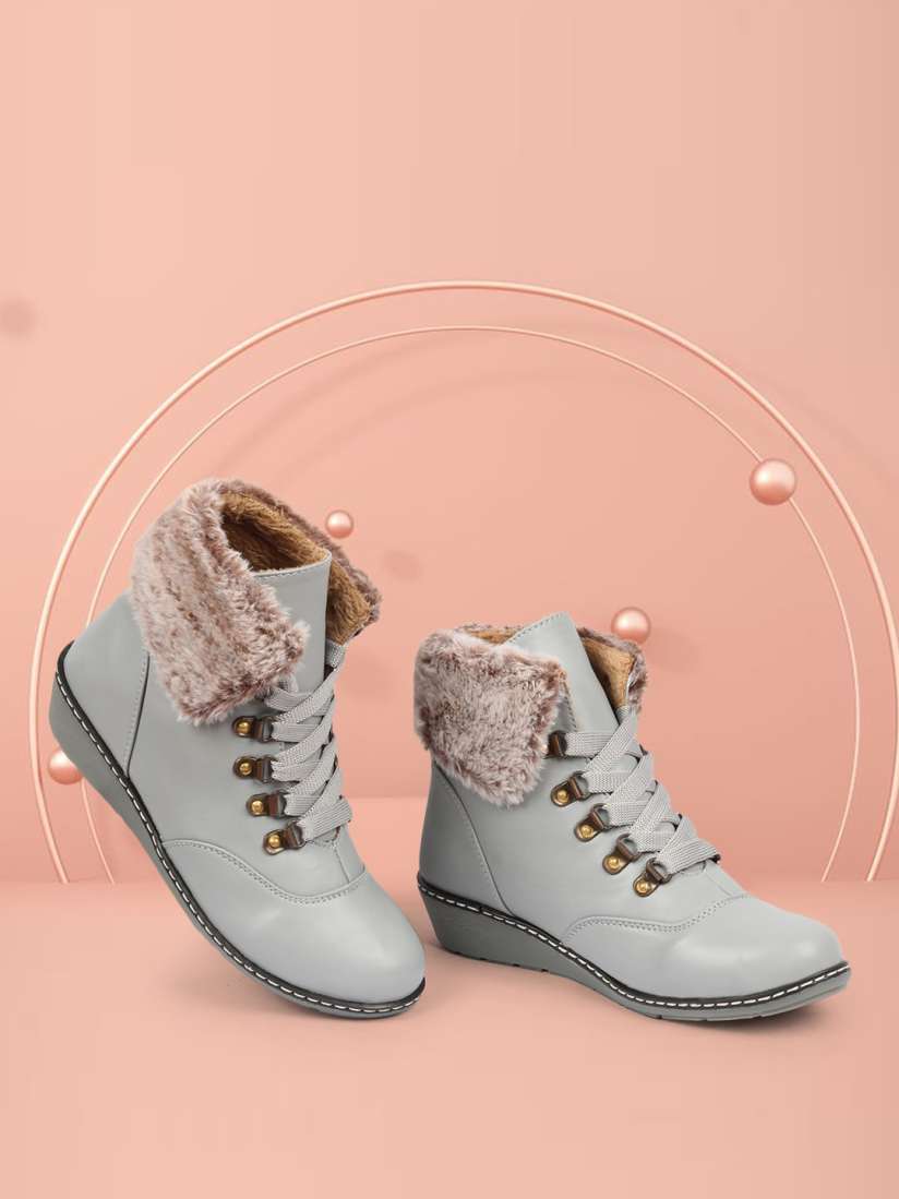 Buy Alishtezia Women Grey PU Flat Boots Boots for Women 15234188 Myntra
