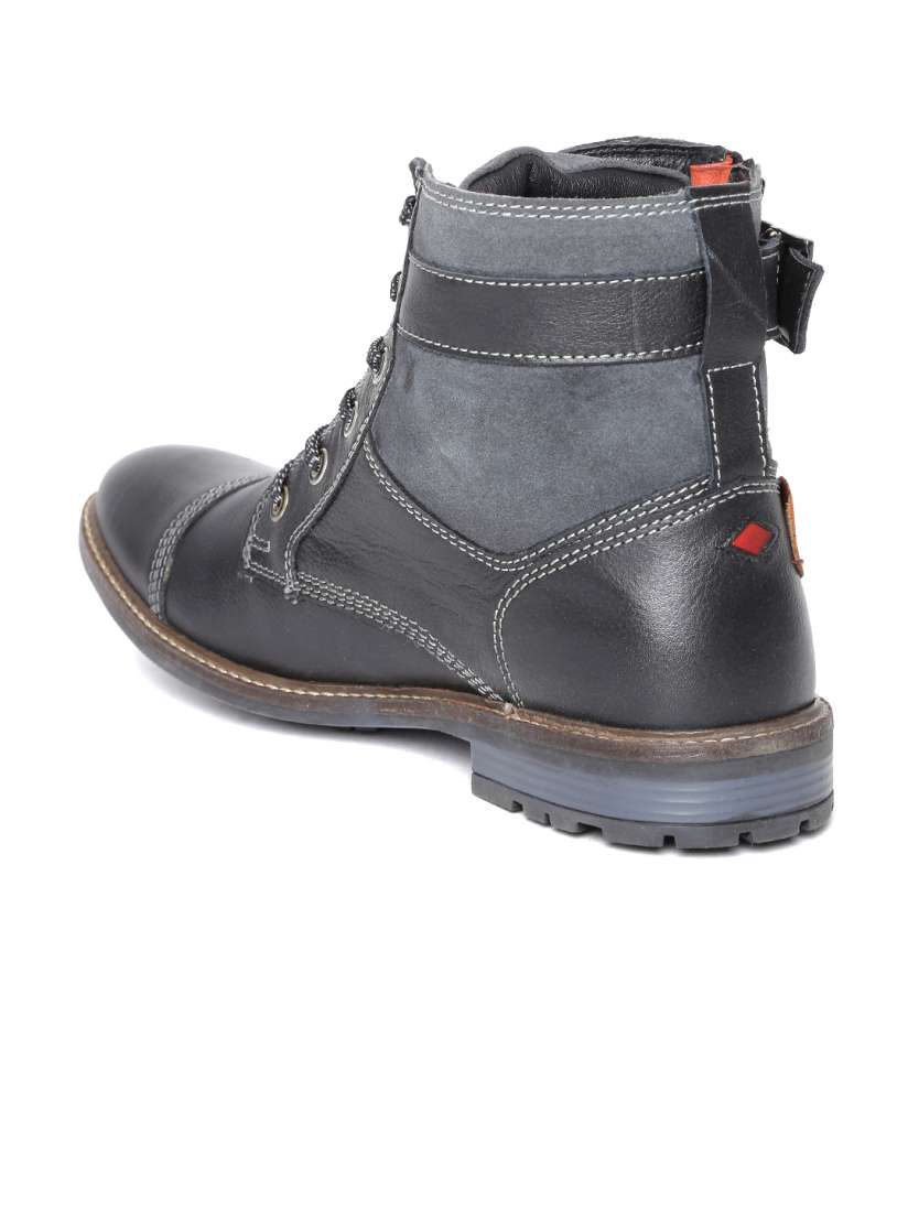 Buy Lee Cooper Men Black Solid Leather High Top Flat Boots Boots for Men 1523543 Myntra