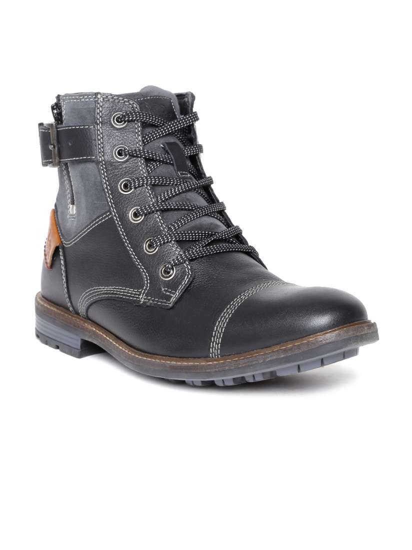 Buy Lee Cooper Men Black Solid Leather High Top Flat Boots Boots for Men 1523543 Myntra