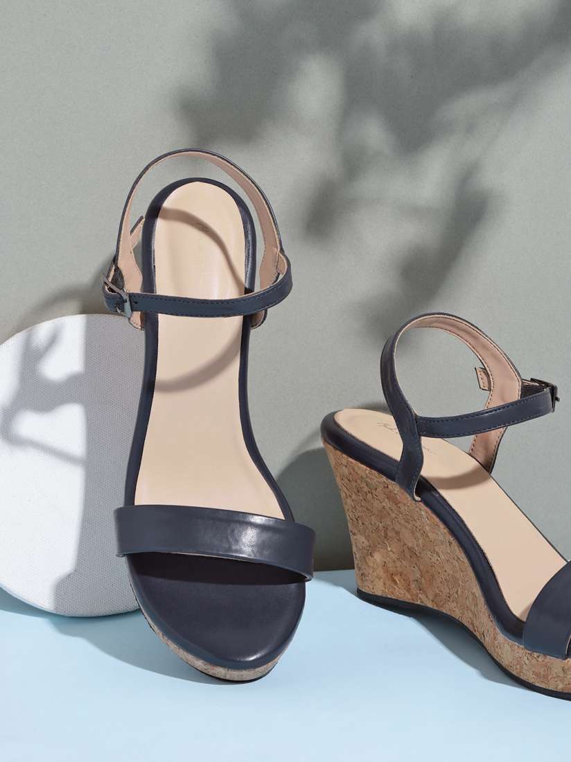 Navy blue wedge heel sandals hotsell