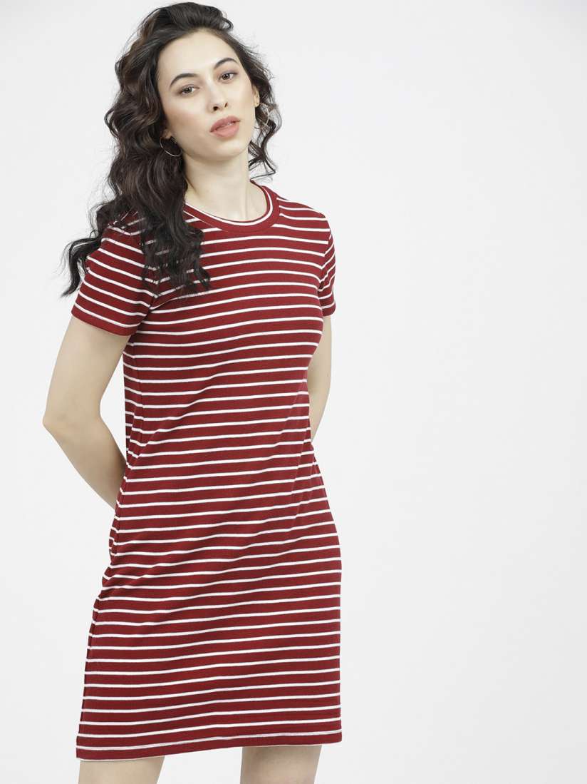 Buy Tokyo Talkies Women Maroon White Striped T shirt Dress Dresses for Women 15255814 Myntra