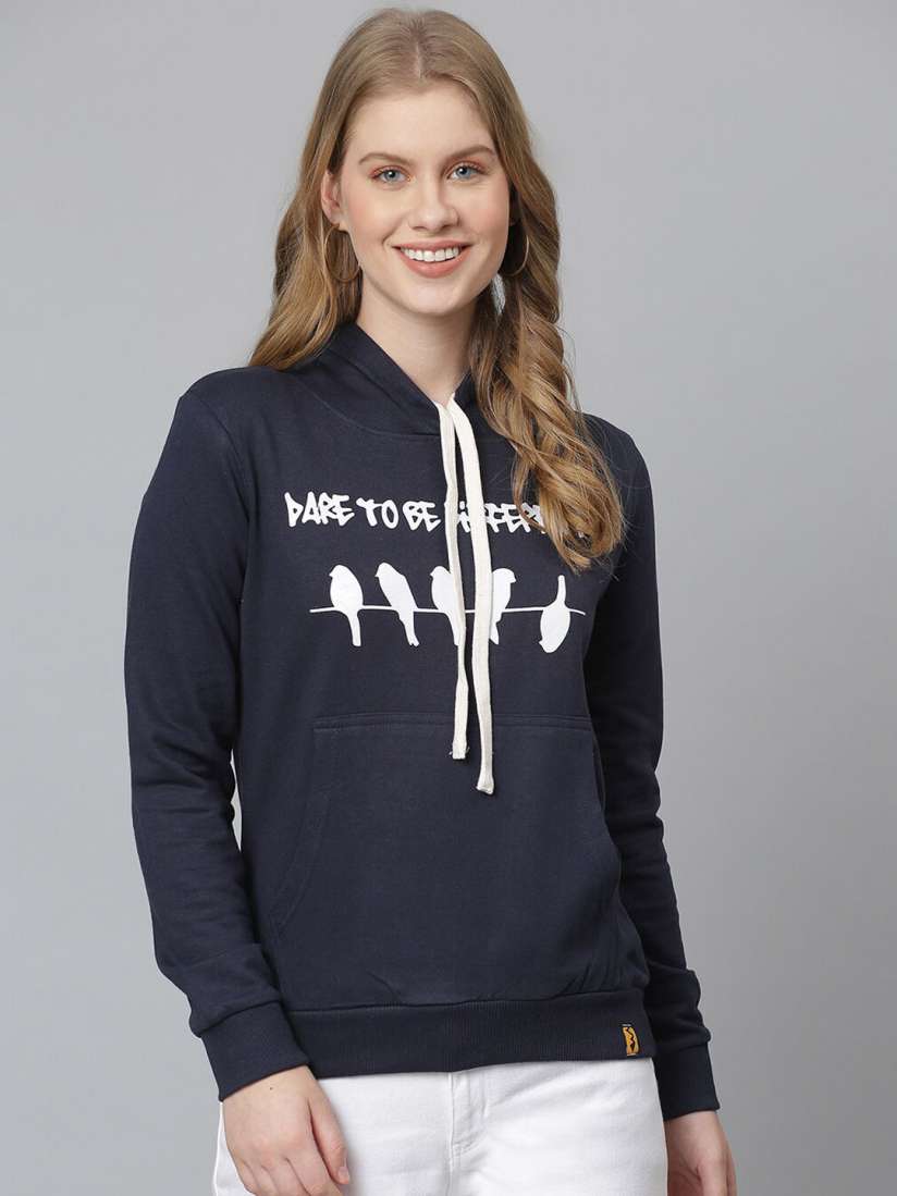 Buy Campus Sutra Women Blue Printed Hooded Sweatshirt Sweatshirts for Women 15257862 Myntra