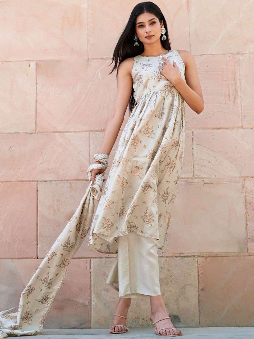 Buy Libas Women Beige Floral Printed Regular Kurta With Palazzos With Dupatta Kurta Sets for Women 15258142 Myntra