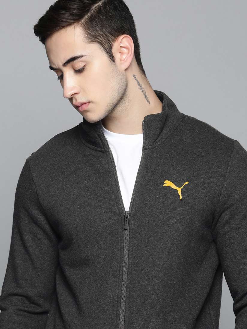 Buy Puma Men Grey Slim Fit II Brand Logo Back Print Cotton Tailored Track Jacket Jackets for Men 15265030 Myntra