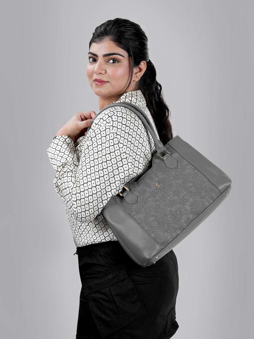 Buy Mochi Grey Floral PU Structured Shoulder Bag Handbags for Women 15266670 Myntra