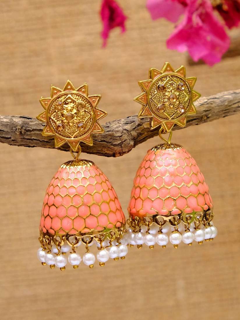 Buy Crunchy Fashion Gold Plated Pink Dome Shaped Jhumkas Earrings Earrings for Women 15266950 Myntra