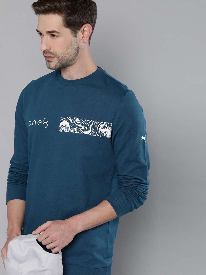 Buy one8 x PUMA Men Blue Graphic Printed Crew Pullover Sweatshirt Sweatshirts for Men 15267354 Myntra
