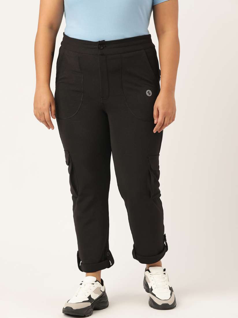 Buy SPIRIT ANIMAL Women Plus Size Black Solid All Star Cargo Pants Track Pants for Women 15269574 Myntra