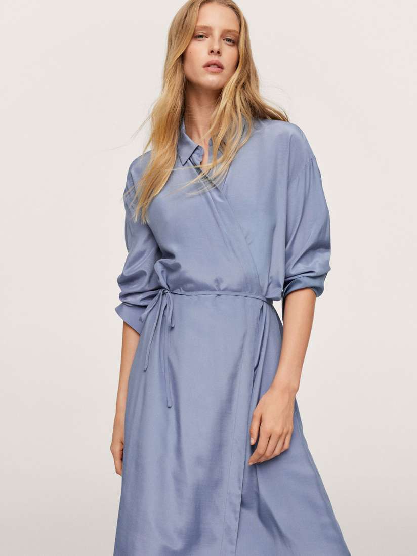 Buy MANGO Blue Solid Midi Wrap Dress Dresses for Women 15274328 Myntra