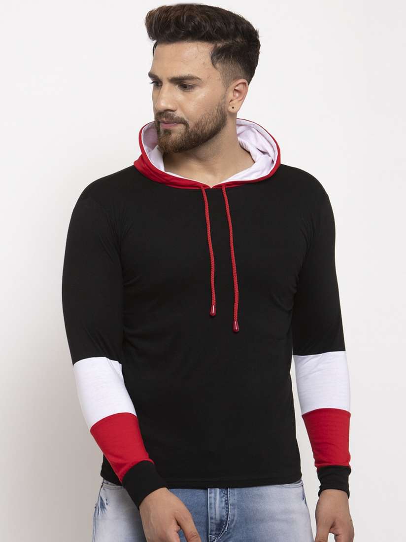 Buy KATSO Men Black Red Slim Fit Hooded T shirt Tshirts for Men 15277406 Myntra
