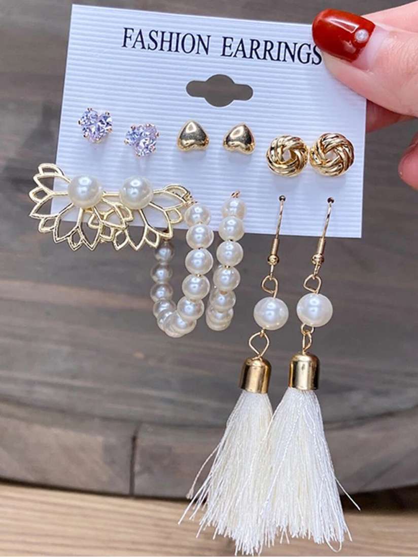 Buy Shining Diva Fashion Combo Set Of 6 Gold Toned Stud and Tassel Earrings Earrings for Women 15280752 Myntra