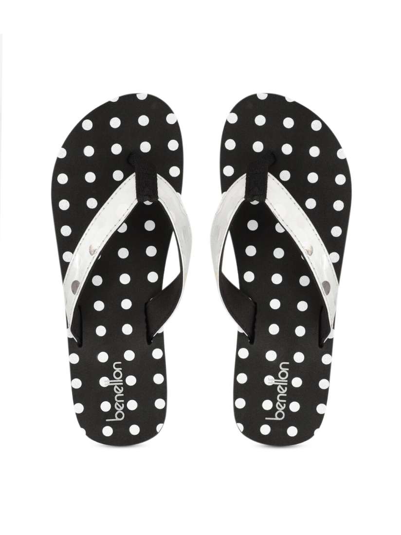 Buy United Colors of Benetton Women Black White Polka Dot Rubber Thong Flip Flops Flip Flops for Women 15282960 Myntra