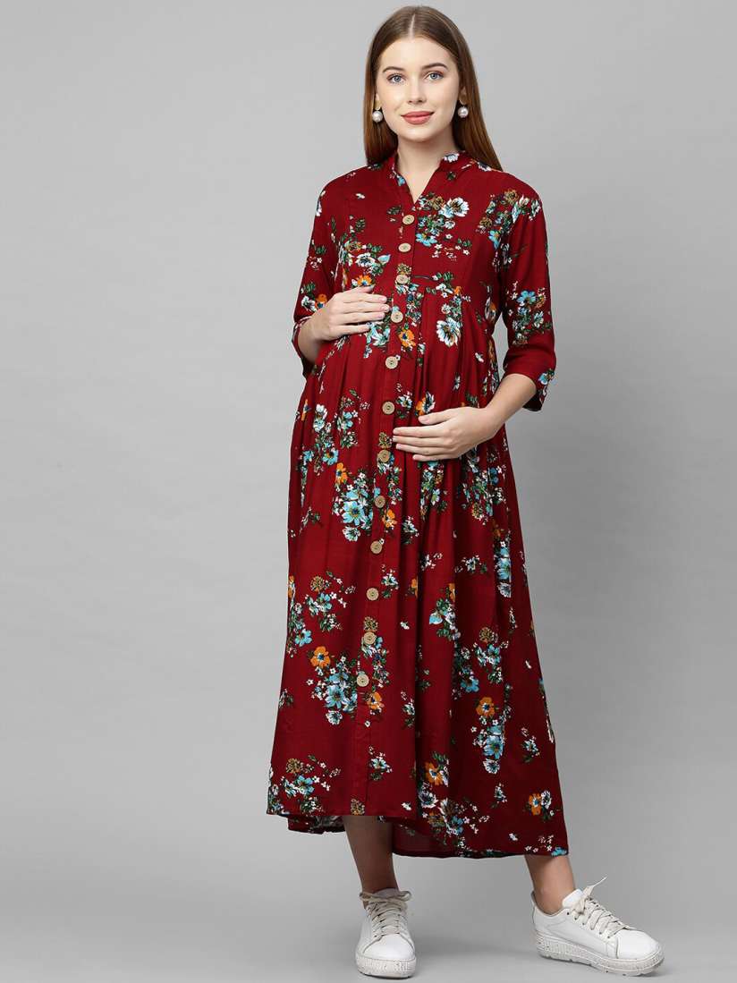 Buy MomToBe Women Maroon White Floral Maternity Nursing Maxi Dress Dresses for Women 15295642 Myntra