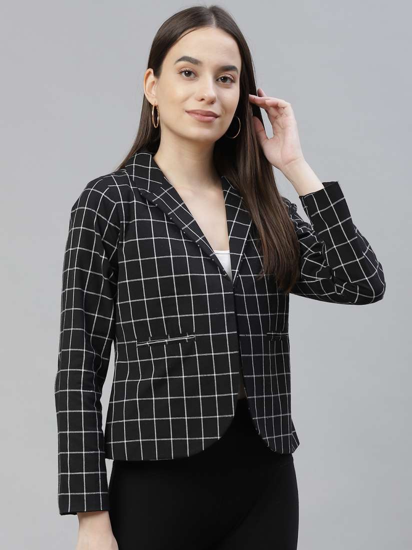 Black and white check blazer womens shop