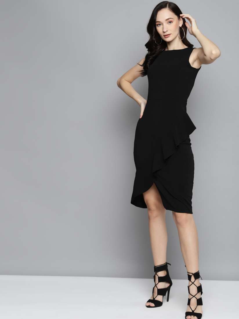 Buy SASSAFRAS Black One Side Frill Bodycon Dress Dresses for Women 15301332 Myntra