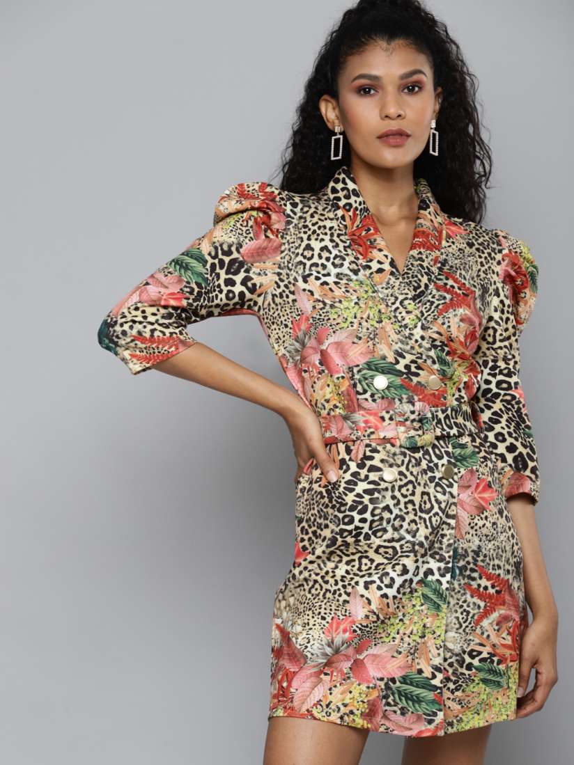 Buy SASSAFRAS Beige Pink Floral Scuba Sheath Dress Dresses for Women 15301354 Myntra