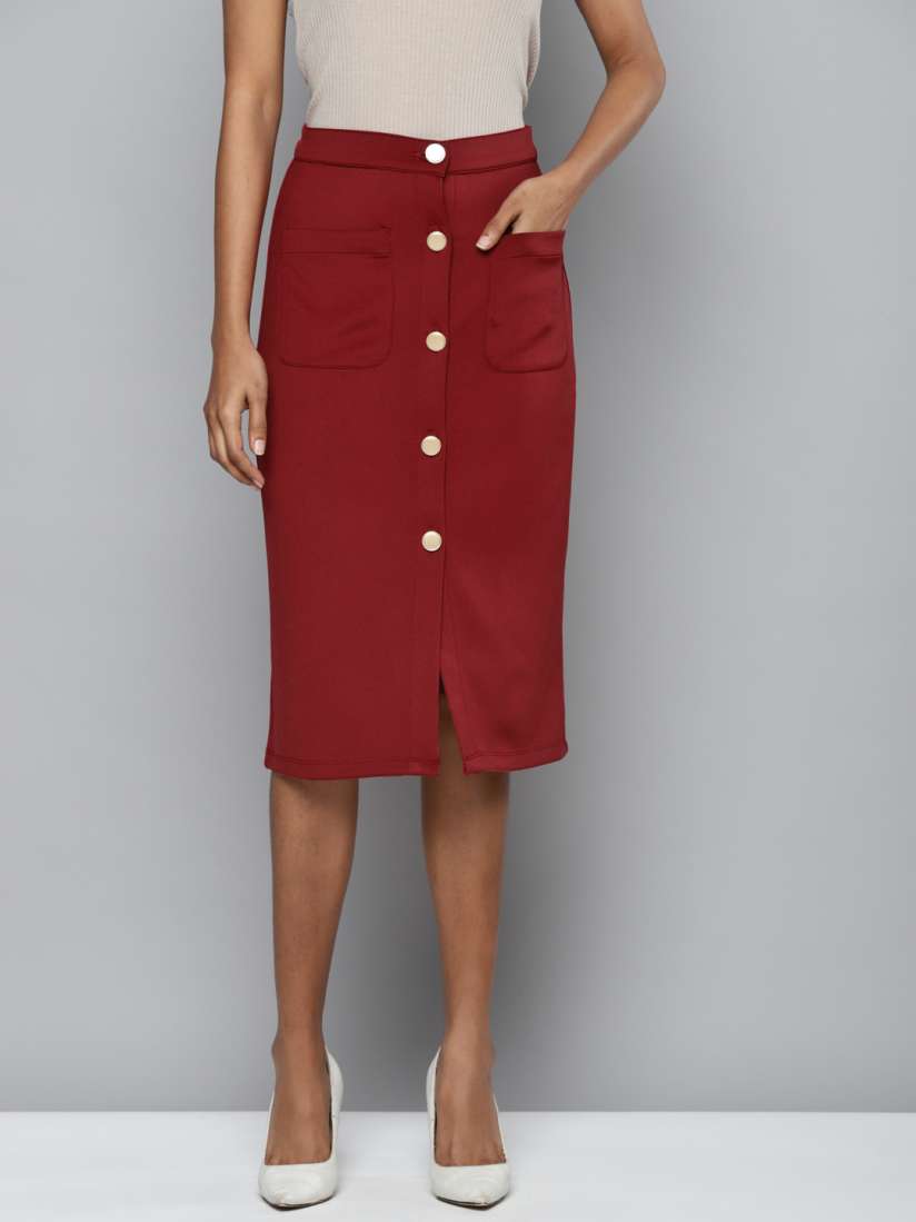 Maroon button skirt online