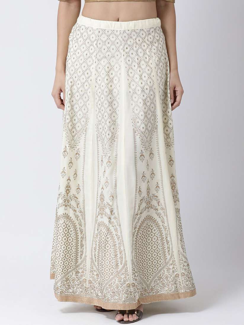 Buy Charitra Women Off White Gold Ethnic Printed Flared Maxi Skirt Skirts for Women 15305160 Myntra