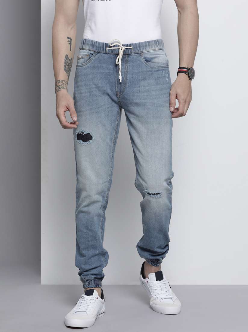 Buy The Indian Garage Co Men Blue Denim Joggers Trousers for Men 15313876 Myntra