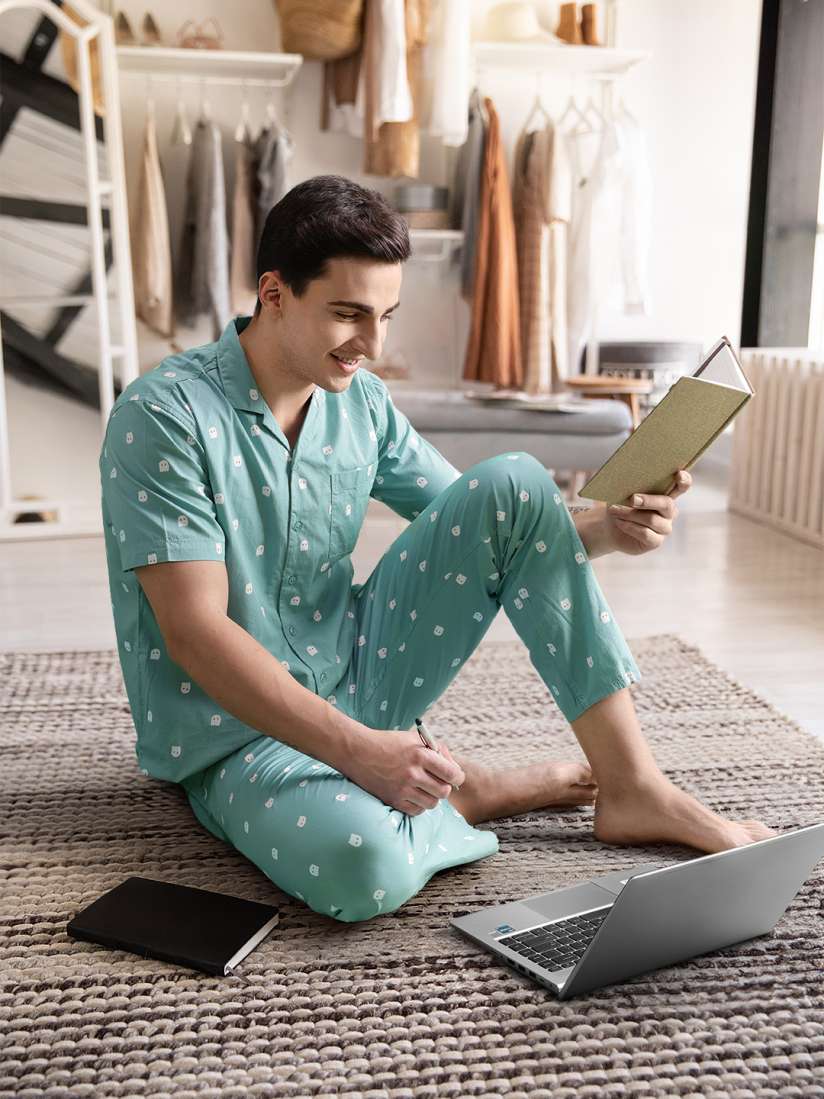 Buy The Indian Garage Co Men Blue Printed Pure Cotton Night Suit Night suits for Men 15314258 Myntra