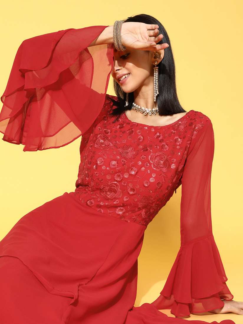 Red gown myntra shop