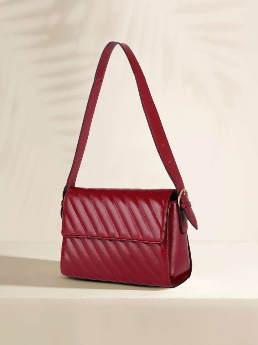 Buy DressBerry Burgundy Solid PU Regular Structured Shoulder Bag with Quilted Detail Handbags for Women 15322614 Myntra