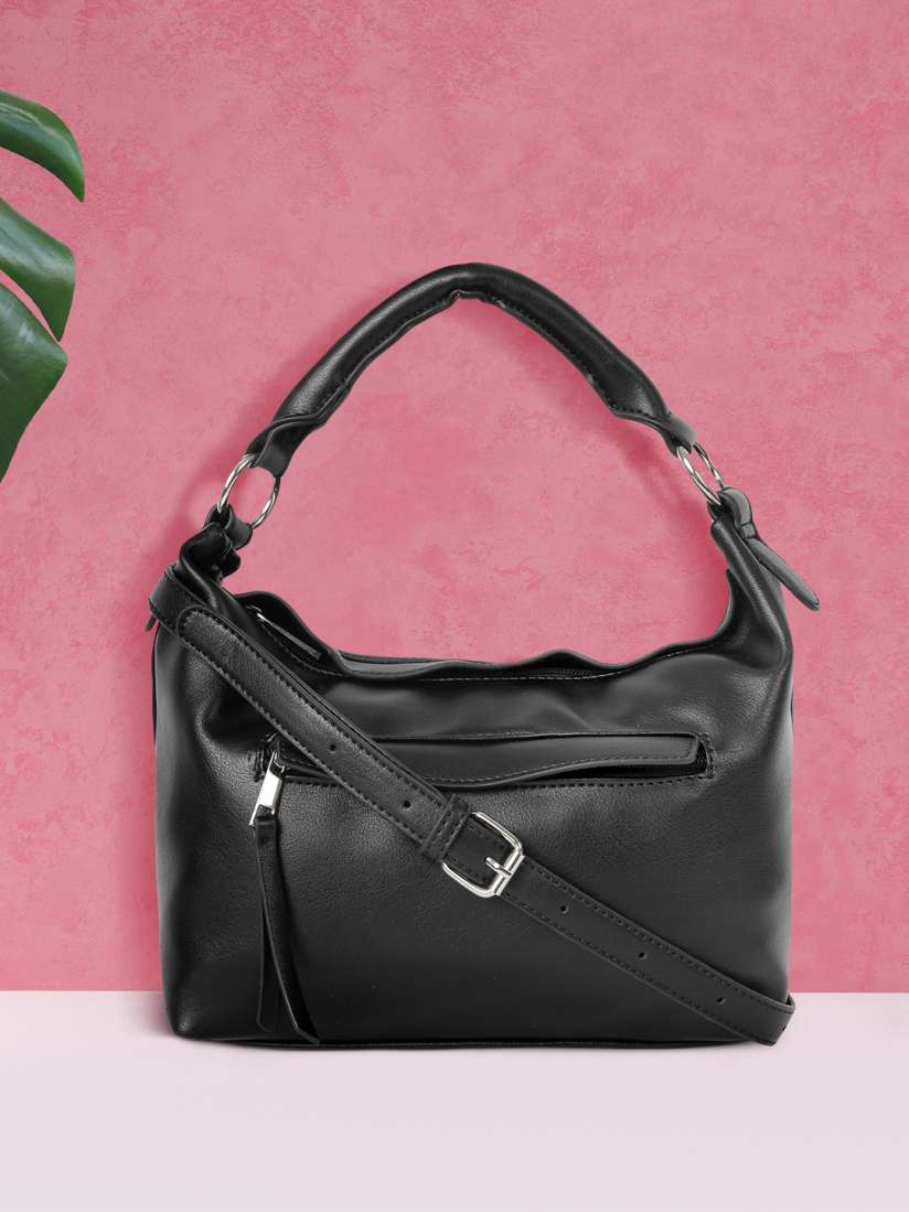 Buy Mast Harbour Black Solid PU Regular Structured Hobo Bag Handbags for Women 15322804 Myntra