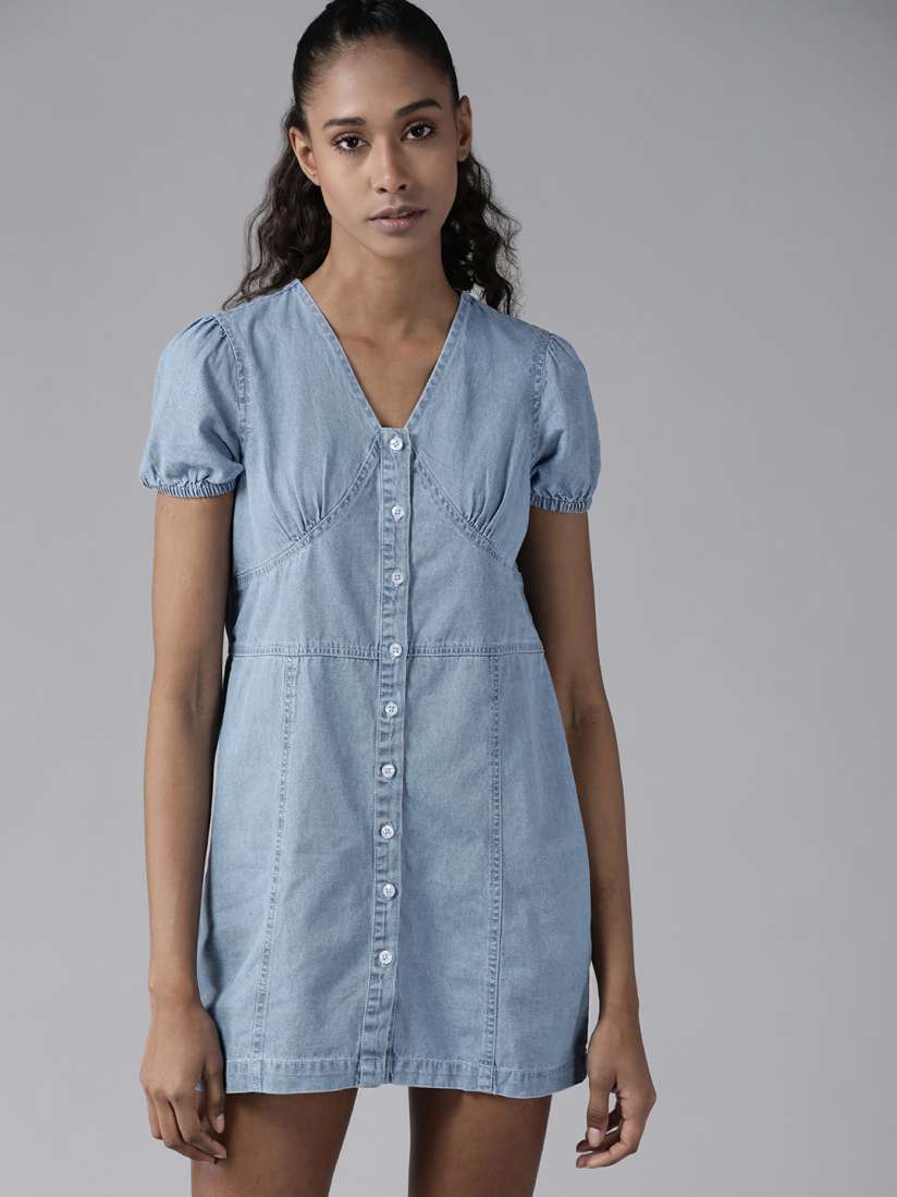 Buy Roadster Women Blue Pure Solid Denim Dress Dresses for Women 15332468 Myntra
