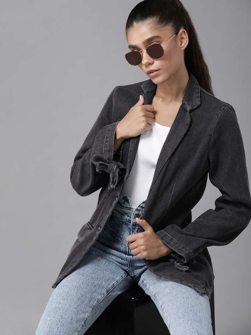 Grey cotton blazer womens deals