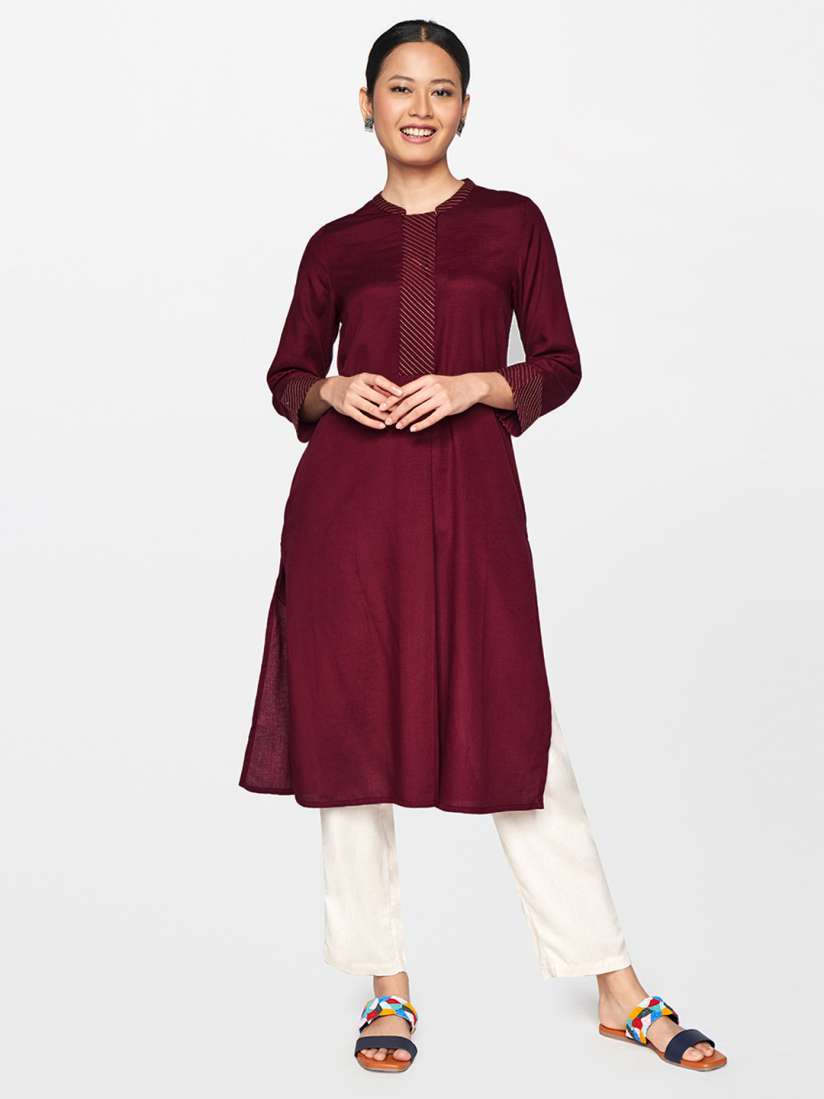 Buy Global Desi Women Maroon Yoke Design Flared Sleeves Kurta Kurtas for Women 15343166 Myntra