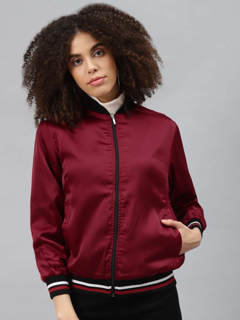 Burgundy bomber jacket womens sales