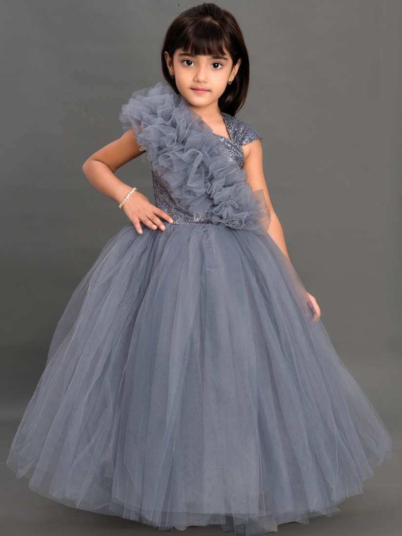Buy Pink Chick Girls Grey Silver Toned Embellished Net Maxi Dress Dresses for Girls 15348540 Myntra