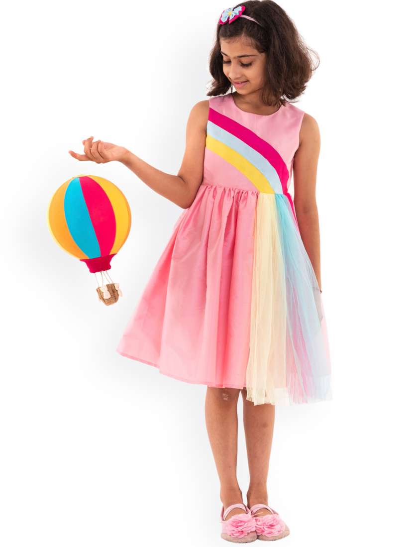 Buy A Little Fable Pink Yellow Rainbow Striped Dress Dresses for Girls 15350234 Myntra