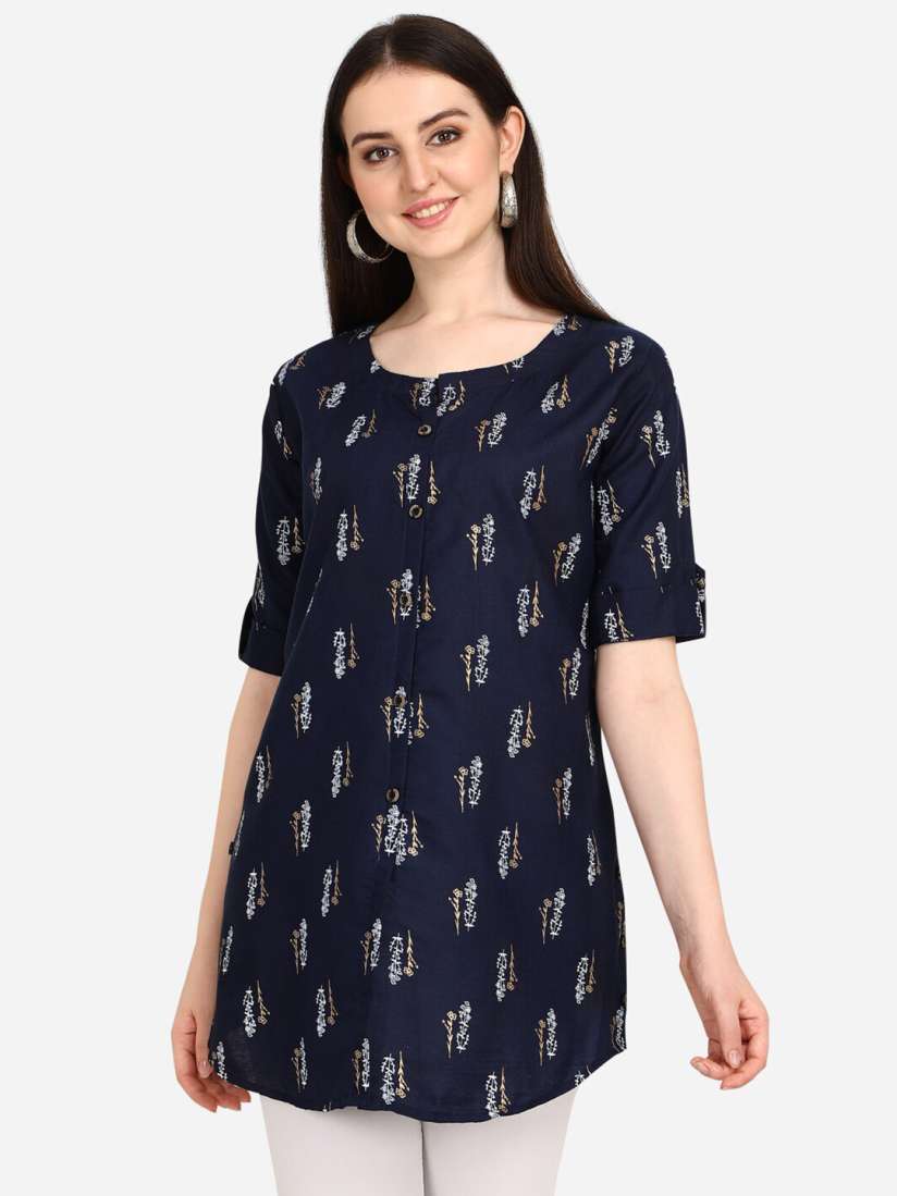 Buy OM SAI LATEST CREATION Navy Blue Gold Toned Ethnic Motifs Printed Kurti Kurtis for Women 15352970 Myntra