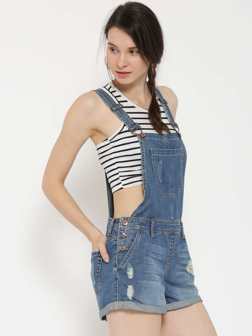 Buy FOREVER 21 Blue Mildly Distressed Denim Dungarees Dungarees for Women 1536240 Myntra