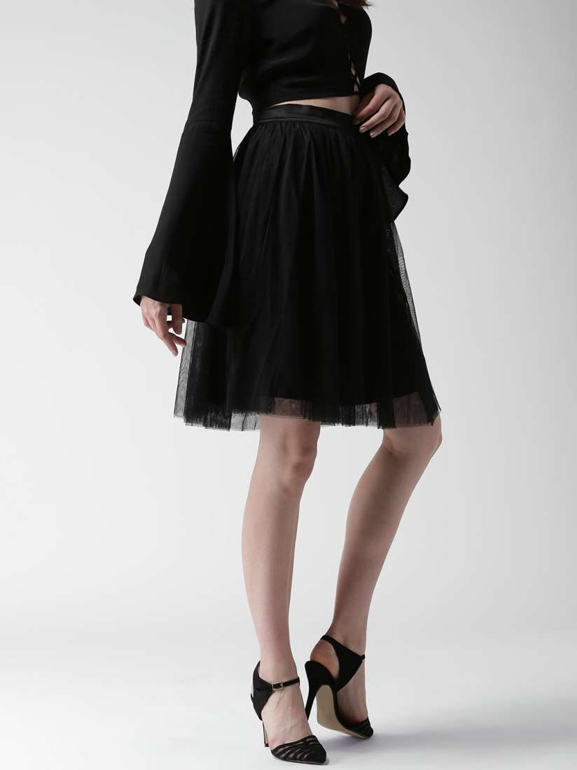 Black net flared skirt best sale