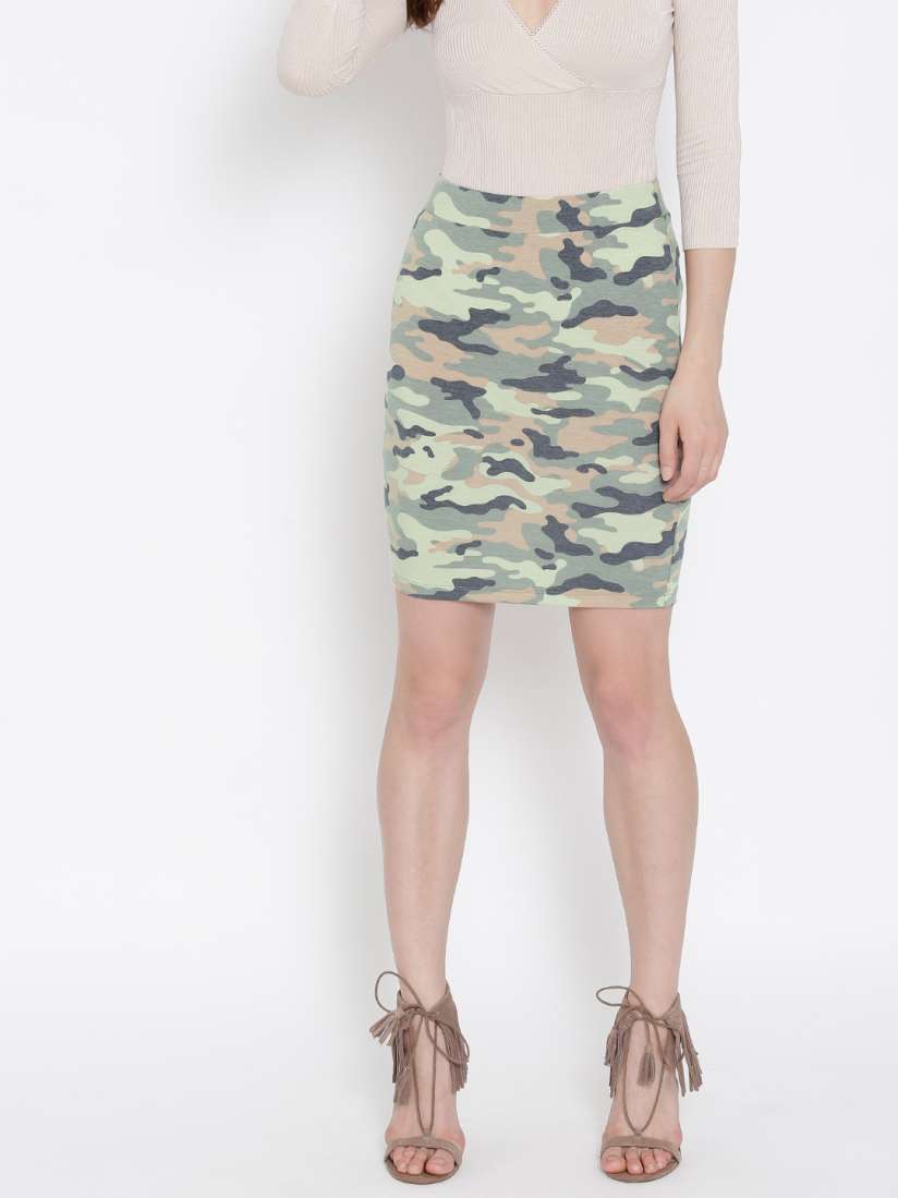 Buy FOREVER 21 Olive Green Camouflage Print Pencil Skirt Skirts for Women 1536296 Myntra