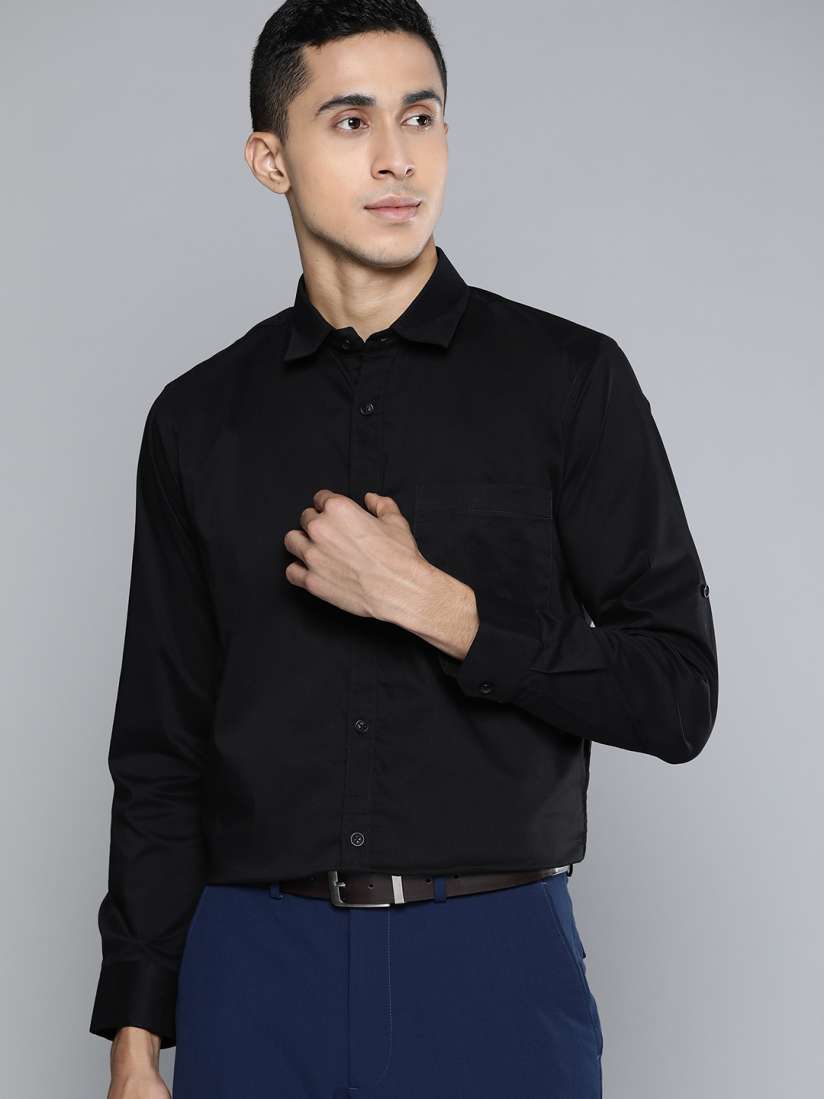 Buy DENNISON Men Black Solid Smart Slim Fit Stretchable Lycra Formal Shirt Shirts for Men 15363806 Myntra