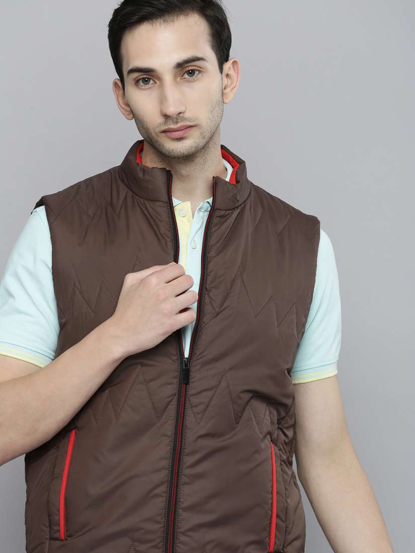 Buy Fort Collins Men Brown Solid Sleeveless Bomber Jacket Jackets for Men 15372818 Myntra
