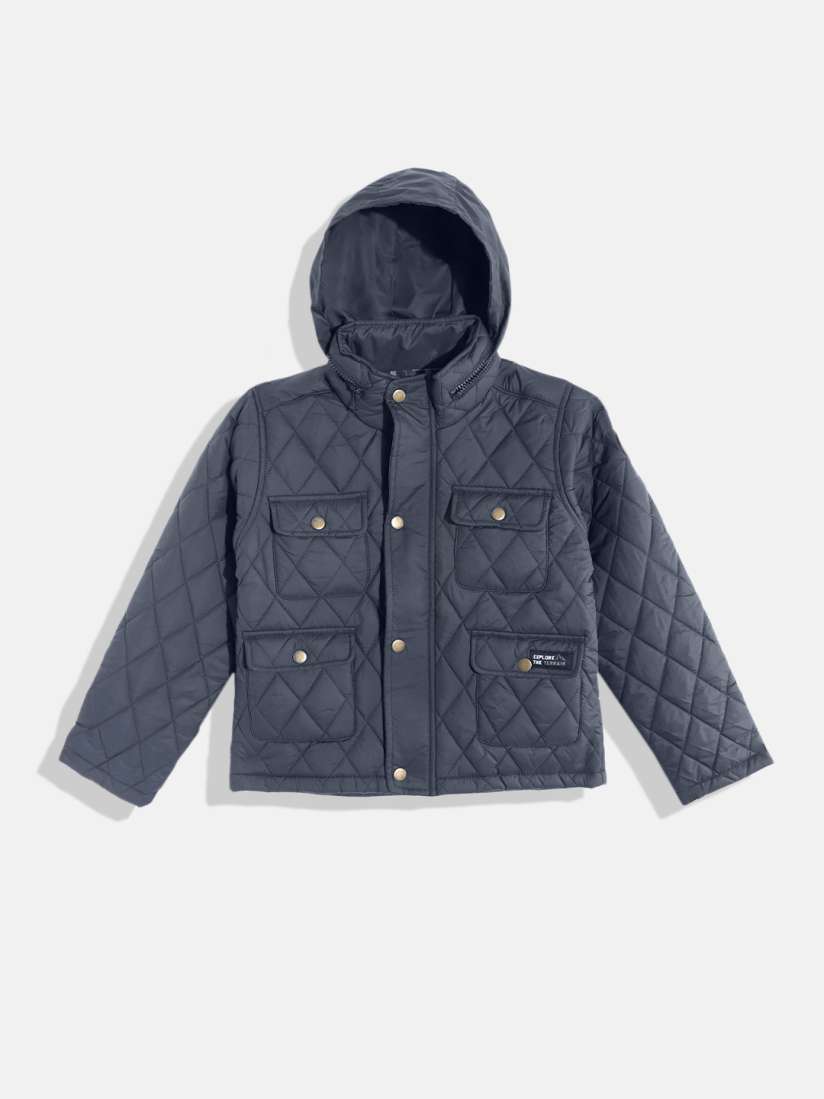 Buy Indian Terrain Boys Navy Blue Solid Padded Jacket Jackets for Boys 15377084 Myntra