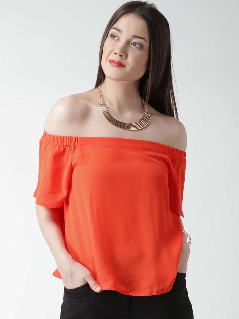 Buy New Look Women Neon Orange Solid Off Shoulder Top Tops for Women 1538682 Myntra