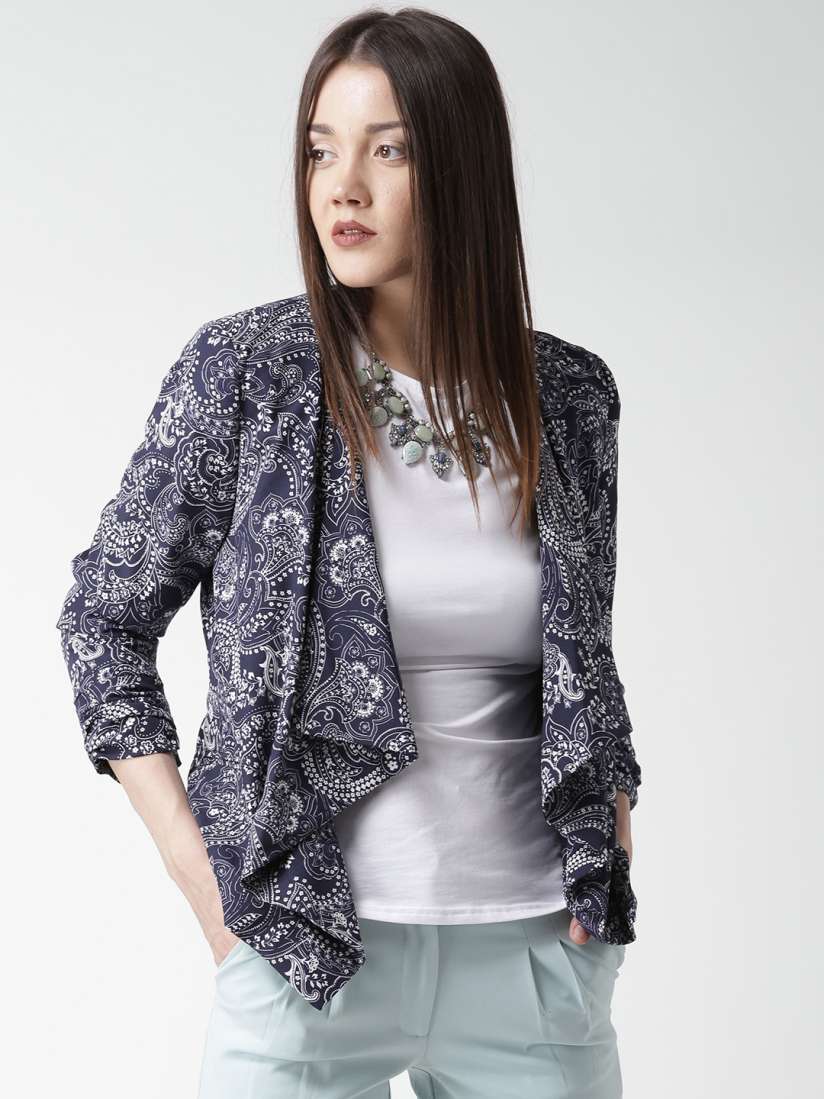 Buy New Look Navy White Floral Print Waterfall Blazer Blazers for Women 1538758 Myntra