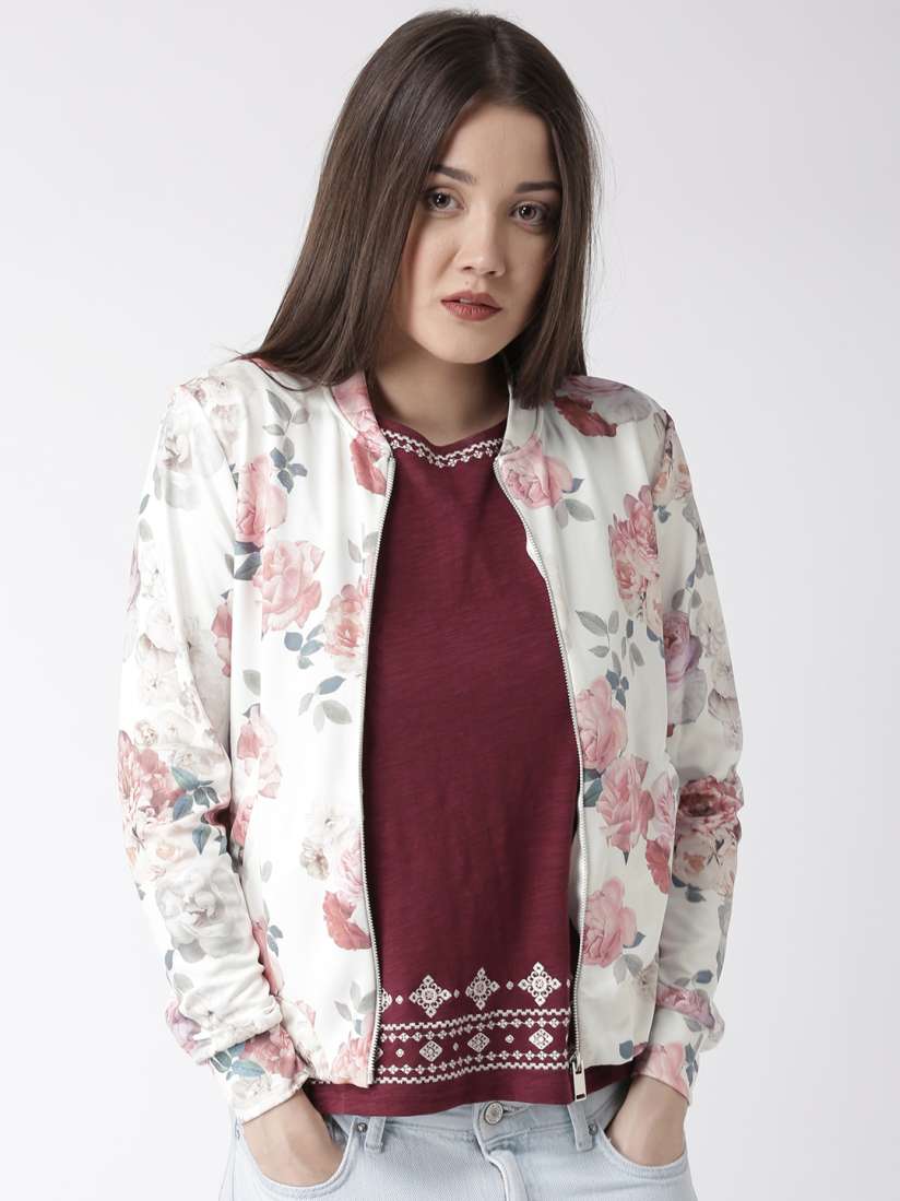 Buy New Look Off White Pink Floral Print Jacket Jackets for Women 1538763 Myntra