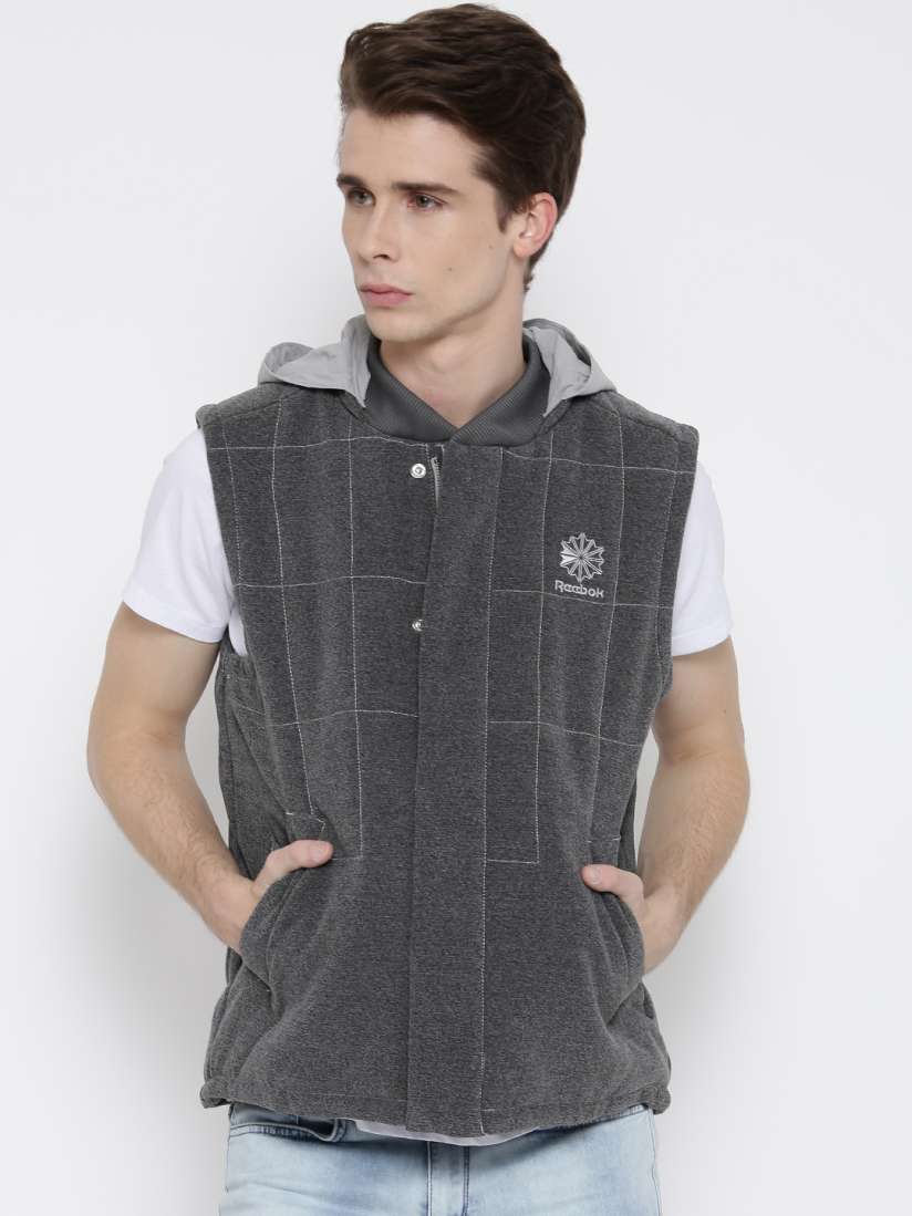 Buy Reebok Classic Men Grey Padded Sleeveless Jacket With Detachable Hood Jackets for Men Myntra